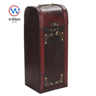WITTEE Wine Box, Wooden 13.78 x 5.31 x 4.72in Wine Gift Box, Portable Single Bottle Capacity Lid And
