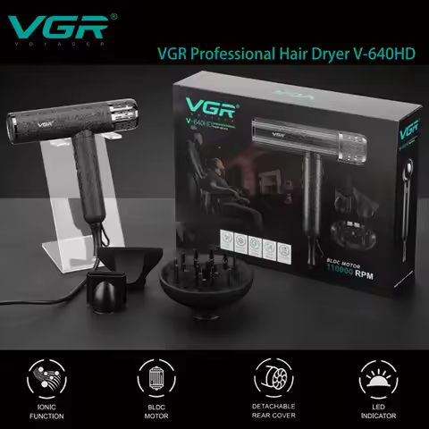 VGR Leafless Hair Dryer 110000 RPM Brushless Direct Current Blower Dryer Negative Ion Wired Barber H