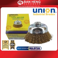 UNION 3" (75mm) M10 x 1.5 Brass Coated Steel Wire Cup Brushes 0.30mm CC31