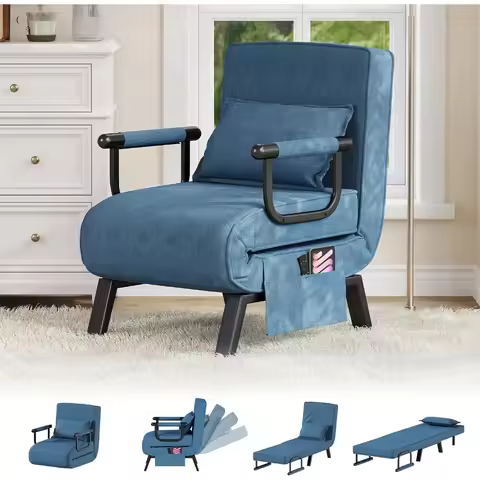 Sleep Chair Bed, Sleeper Sofa, Small Folding Couch, Azure Blue, 5 in 1 Convertible