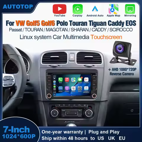 AUTOTOP 7" YouTube wireless CarPlay Android auto multimedia Car Stereo RDS For VW Golf 5 6 Passat Po