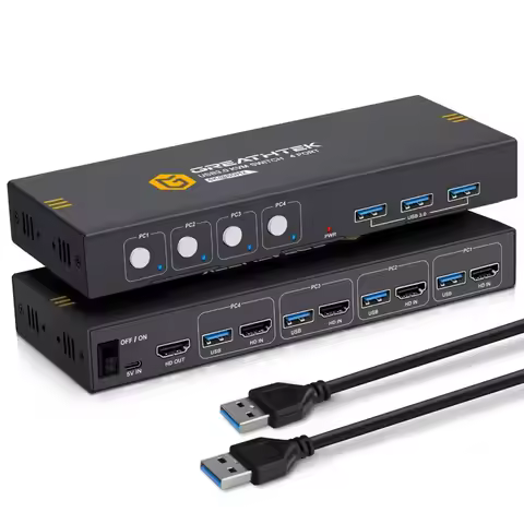 4 Port KVM Switch USB HDMI Switcher 4Kx2K@60Hz for 4 Computers Sharing 1 HD Monitor and 3 USB Device