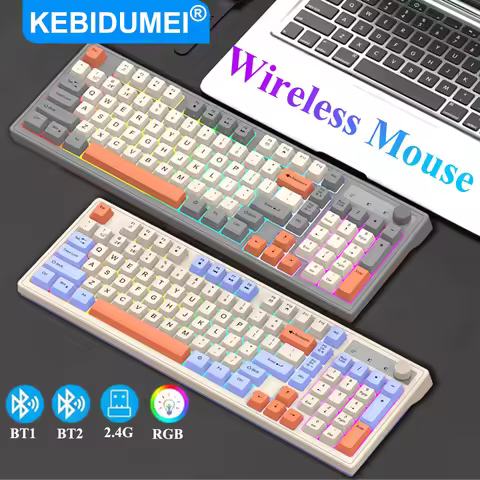 KEBIDUMEI K98 Wireless Keyboard Dual Bluetooth 2.4G Gaming Keyboard RGB Rechargeable Keyboard With K