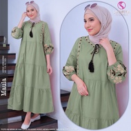 New Dress Midi Wanita Djenar 2 Motif Bunga Super Jumbo ld 100 Ceruty Kombinasi Plisket COD