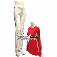 MERAH Women's long gym suit Women's long top and long gym pants - RED WHITE