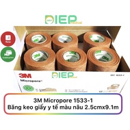 3M MICROPORE 1533-1 (1 box of 12 rolls 2.5cmx9.1m) - Brown medical paper tape (Genuine 3M - USA)