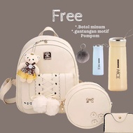 CODE V7Y COD Korean Women's Fashion Bacpack Pompom Backpack Middle School Student Backpack Elementar