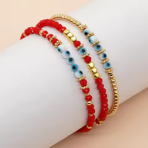 Go2boho Blue Evil Eye Friendship Bracelet Red Crystal Gold Plated Bead Women Jewelry Summer Gift For