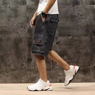 Japanese Overalls Denim Shorts Men Street Wear High Street Men Casual 5-point Pants Loose Five-point