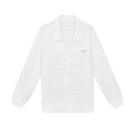 AIR SPACE Wavy Textured Oversized Sheer Shirt with AIR SPACE Logo Embroidered