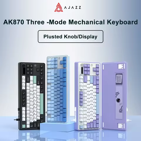 NEW AJAZZ AK870 Tri-mode RGB Bluetooth 2.4GHz Wireless Gaming Mechanical Keyboard with USB Wired 87 