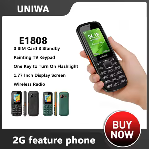 UNIWAE1808 3 SIM Card 3 Standby Feature Phone Wireless radio Flashlight High volume for Elder 2G Key