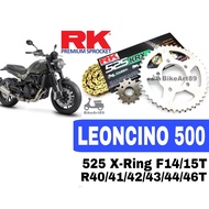RK Sprocket Set Benelli Leoncino 500 RK525 KRX X-Ring Rivet Black / Gold Chain Rantai Hitam Emas XRi