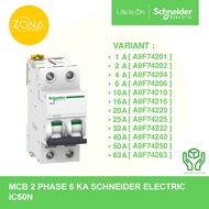 MCB SCHNEIDER iC60N 6kA 2 PHASE 2P 1A 2A 4A 6A 10A 16A 20A 25A 32A 40A 50A 63A A9F74201 A9F74202 A9F