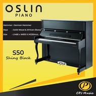 OSLIN S50 Shiny Black Upright Piano with German FFW &amp; ABEL Hammer Exam Grade 123cm 10 TEAR WARRANTY