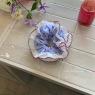 HCSTORE_Scrunchie with green checkered hair tie and cute cherry pattern ruffles