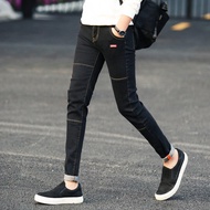 Summer Black Capri Jeans Men's Korean slim legged pants fashionable men's casual stretch 9 point pan