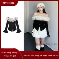 Women's Summer Ruffle Off Shoulder Shirt Tight Long Sleeve Shirt
