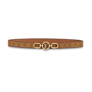 LV Women's Belt CIRCLE PRIME 20MM Classic Business Aging Canvas Buckle Double sided Fine Belt M0547V