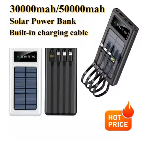 30000/50000mAh Solar Power Bank LED Light Large Capacity Fast Charging Battery with 4-Cables Outdoor