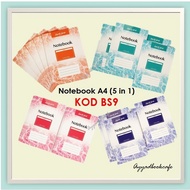 (BS9) Pilihan :Notebook A4 70gsm 80-160 pages (5 in 1) | Stationary & Notepads | Alat Tulis Sekolah