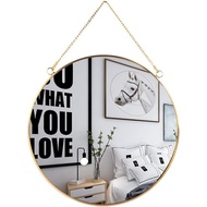 LONGWIN Hanging Wall Circle Mirror Decor Gold Geometric Mirror with Chain for Bathroom Bedroom Livin