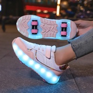 Children LED Light Sneakers 4 Wheels Luminous Shoes with Wheels Lights Rechargeable Girls Boys Women