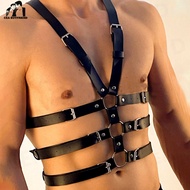 Sexy Gothic Harness Erotic Party Fetish Gay Clothing Chest Belt Bondage Metal O-Rings Male Lingerie Leather Stripper Costume