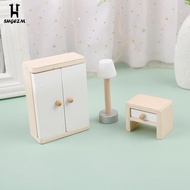 3pcsset 1:12 Dollhouse Miniature Wood Bedside Table Cabinet Floor Lamp Toys Doll House Wooden Furniture