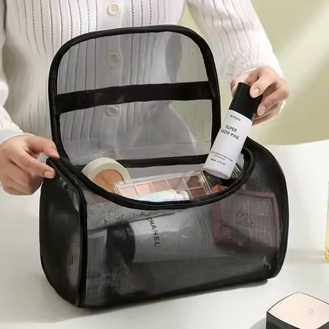 Toiletry Bag Travel Storage Cosmetic Pouch Tote Mesh Makeup Bag Shower Zipper Organizer Large Capaci