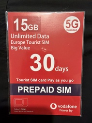 Vodafone 歐洲30日 15GB 5G 預付費SIM卡