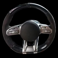 DIY Artificial leather Suede Carbon Fiber Customized Hand-stitched Car Steering Wheel Cover For Merc