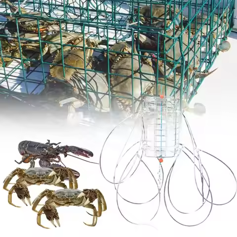 Stainless Steel Crab Catching Tool Steel Wire Lure Trap 8 Laps Crab Fishing Cages Fish Cage Feeder C