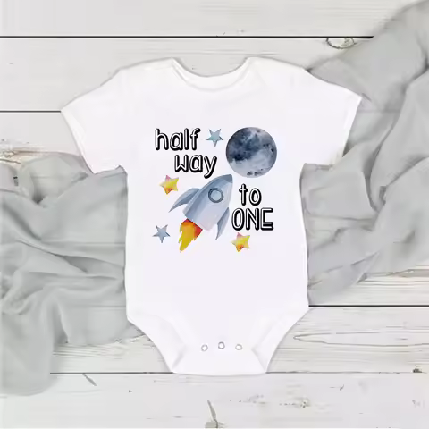 Half Birthday Boy Space romper Half Way To One Half bodysuit baby 6 Month Old Outfit 6 Month Photosh