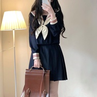 [JK Uniform Set] Cyanosis Three Orthodox JK Uniform Basic Style Navy Blue Shirt + Pleated Skirt Set 