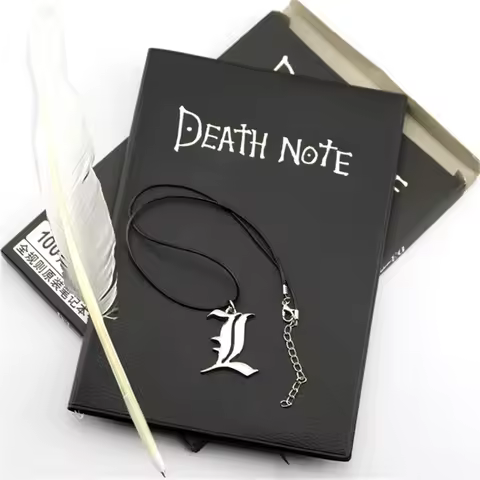 Anime Death Notebook Set Leather Journal and Necklace Feather Pen Death Cosplay Props Journal Note P