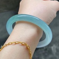 冰種翡翠天然翡翠玉鐲A玉手鐲 玉鈪 • 冰種藍綠翡翠圓鐲