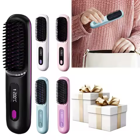Cordless Hair Straightener Portable Straightener Brush 3 Adjustable Temp Hair Straightening Brush An