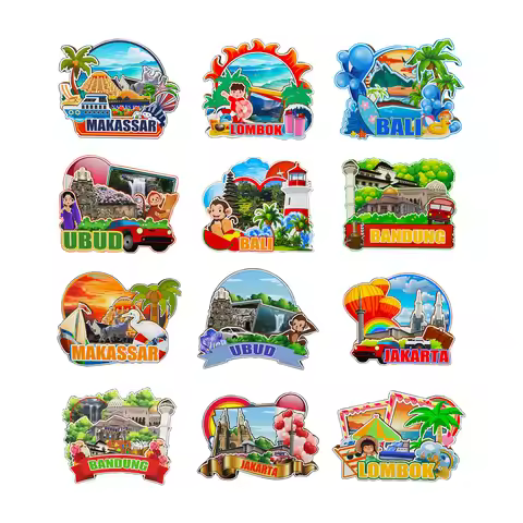 Decorative Magnets for Bali Jakarta Bandung Lombok Makassar Ubud Indonesia City Landmark Travel Souv