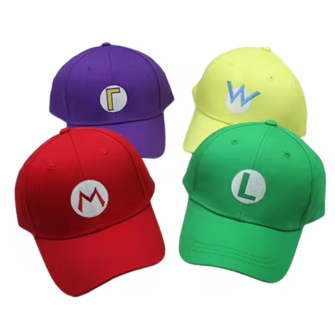 Game Cartoon Hats Super Luigi Bros Sun Hat Adjustable 4 Colors Anime Cosplay Accessories Embroidery 