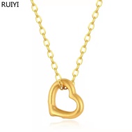 RUIYI Pure 999 Real 24K Gold Pendant Necklace Simple Heart Design With 18K Chain For Women Fine Jewelry Gift