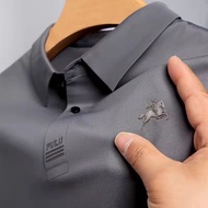 Ice Silk Short Sleeve Men's Polo Neck 2023 Summer New Polo Shirt Loose Casual T-shirt