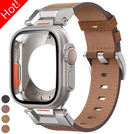 Full Cover Protective Case + Leather Strap Compatible For Apple Watch 44mm 45mm iwatch series 8 9 7 se 4 5 6