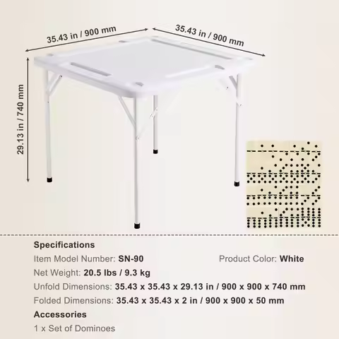 Mahjong Table, Square 4 Player Folding Card Table with 4 Cup Holders & 4 Chip Trays, Portable Domino