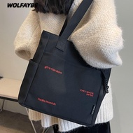 WOLFAYBE Canvas Shoulder Bag, Square Shape Canvas Student Book Bag,  Large Capacity Student Bag