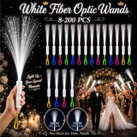 8-200PCS White Fiber Optic Wands Wedding Light Up Fiber Party Wands Flashing Glow Sticks for Dark We