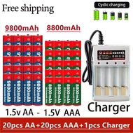 Rechargeable Battery 1.5V AA 9800Mah 1.5V AAA 8800Mah Alkaline  with Charger for Computer Clock Radi