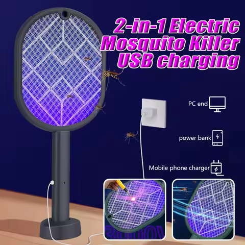 2-in-1 Electric Mosquito Killer Household Mosquito Racket With Purple Killer Lamp USB Charging Recha
