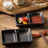 Mori Sauce Plate 2 Grid Japanese Artisan Ceramic Sauce Plate with Two Compartments Aesthetic