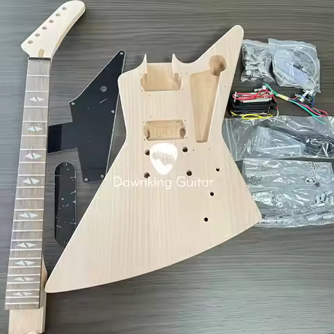 Electric Guitar Full Set Kits Unfinished Explorer Electric Guitar DIY Mahogany Body 6 Strings Free S